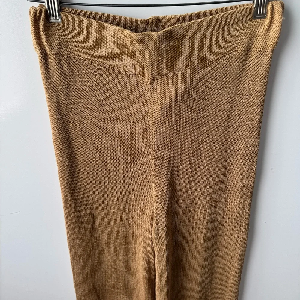 ZARA Knit High Rise Brown Linen Blend Leg Slits Wide Leg‎ Pants Size Small NWT